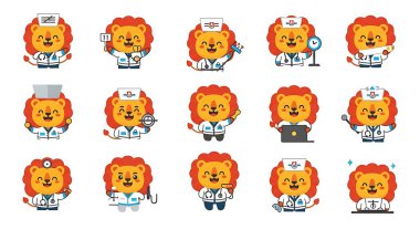 vektör çizgi film şirin doktor maskotu seti