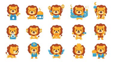 Farklı duyguları olan bir dizi çizgi film köpeği.