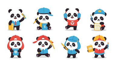 Bir dizi şirin çizgi film hayvanı. Düz tasarımda vektör illüstrasyonu.