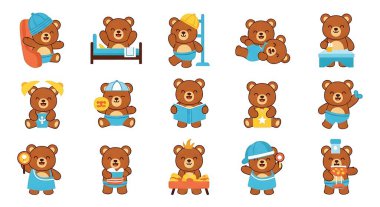 Farklı pozlarda çizgi film ayıcıkları.