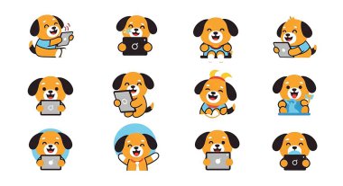 Sevimli çizgi film karakteri seti. Beyaz arkaplanda izole edilmiş vektör illüstrasyonu