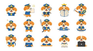 Çeşitli pozlarda sevimli köpek vektör kümesi