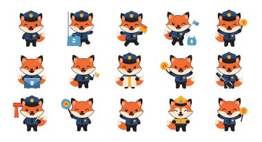 Şirin tilki ve polisin vektör kümesi.
