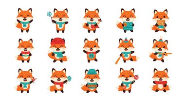 vektör şirin tilki seti, beyaz arkaplanda izole.