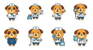 Tıbbi personeli olan çizgi film karakteri doktoru. vektör illüstrasyonu