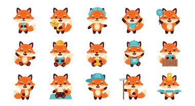 Çizgi film setleri şirin Corgi Fox, Corgi ve Dog.