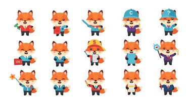 Fox çizgi film karakterlerinin vektör kümesi.