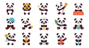 şirin yavru hayvan çizgi film vektör simgeleri ayarlandı