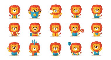 Çeşitli duyguları olan sevimli bir aslan seti.