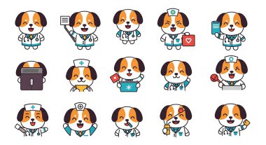 Köpek karakter vektör illüstrasyonu seti