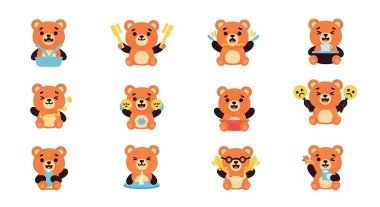 Ayı simgesi seti. vektör taşıyıcı karakter çizimi