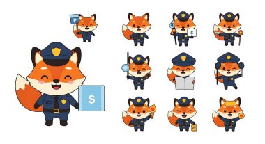 çizgi film sevimli tilki karakter seti