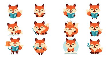 Farklı pozlarda küçük şirin tilkiler.