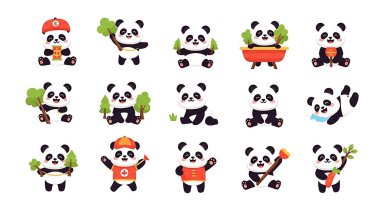 Şirin panda vektör çizimi tasarımı, panda panda karakteri, çizgi film karakteri, sevimli panda panda, şapka, panda, panda, panda