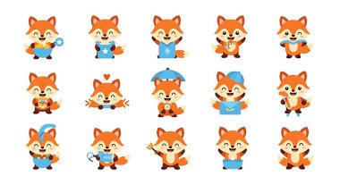 Fox karakter kümesinin vektör illüstrasyonu