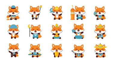 Küçük tilki ve köpek çizgi film seti. vektör