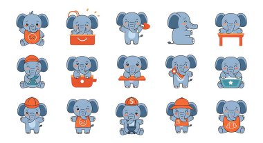 Sevimli küçük filler. Çizgi film karakterleri. vektör illüstrasyonu.