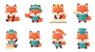 Bir grup şirin tilki ve kurt farklı pozisyonlarda.