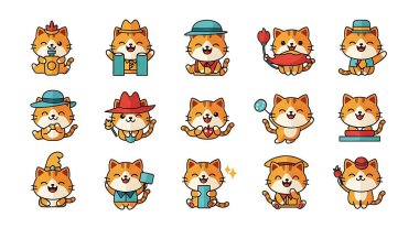 Çeşitli pozlarda bir köpek seti. vektör illüstrasyonu