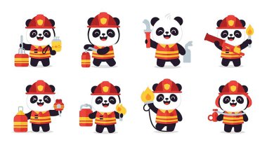 Çin kostümlü panda vektör seti.