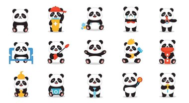 Şirin panda seti, vektör çizimi