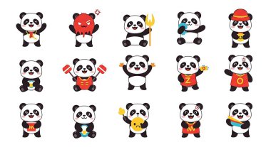 farklı Çin panda simgeleri seti