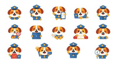 Farklı pozlarda şirin bir köpek seti. vektör illüstrasyonu