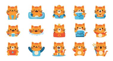 Bir dizi şirin çizgi film kedisi.