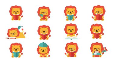 Büyük gülümsemeli, vektörlü, resimli şirin bir aslan.
