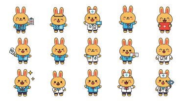 Çizgi film karakterlerinin farklı pozları var. vektör illüstrasyonu