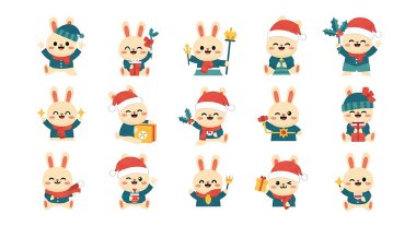 Güzel Noel Baba seti. Vektör çizimi. Noel karakteri