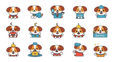 Beyaz arka planda izole edilmiş, köpekli, hayvan resimli bir çizgi film.