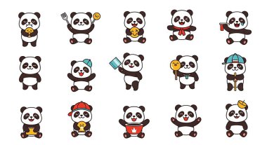 Bir dizi şirin panda çizgi filmi.