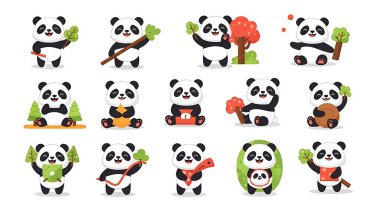 Farklı pozlar veren panda..