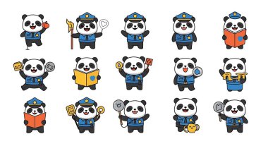 Şirin panda çizgi film vektör kümesi