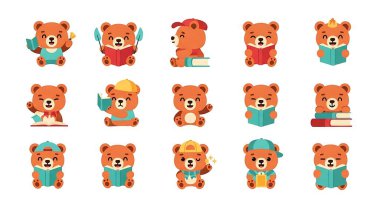 Farklı ifadeleri olan çizgi film ayıları.