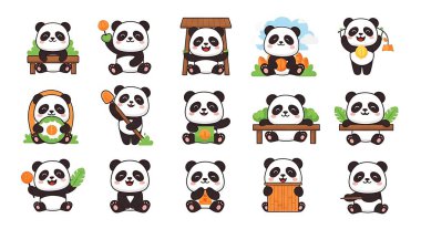 Bir dizi panda çizgi film karakteri