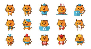 Komik çizgi film karakterlerinin vektör kümesi. Sevimli çizgi film hayvanları, koleksiyon. Beyaz arka planda izole edilmiş. Vektör çizimi. düz dizayn ögeleri.