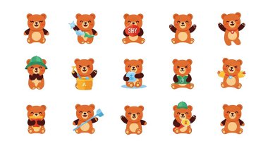 Bir dizi şirin çizgi film ayısı.