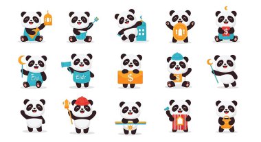 Bir dizi panda çizgi filmi.