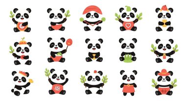 Farklı pozları olan bir panda seti..