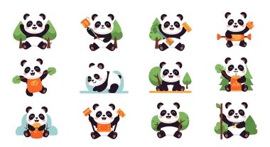 Sevimli karikatür panda, panda ve ayı