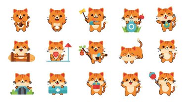 Sevimli kedi karakteri. Çizgi film hayvanlarının vektör çizimi