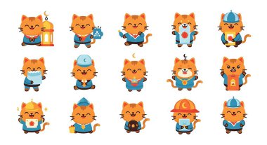 Bir dizi farklı pozlardaki şirin çizgi film hayvanları.