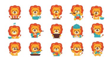Aslanın değişik pozları olan sevimli çizgi film karakteri.