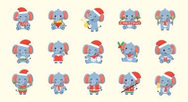 Yılbaşı çizgi film hayvanlarının vektör kümesi. Yılbaşı ve yeni yıl 2021. yeni yıl. Noel ve yeni yıl. Noel tebrik kartı ile...