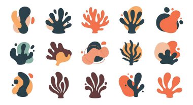 Deniz bitkileri ve mercan şekilleri. Deniz yaşamı koleksiyonu, deniz yaşamı, tropikal bitkiler, deniz altı suları, deniz yaşamı, deniz yaşamı..