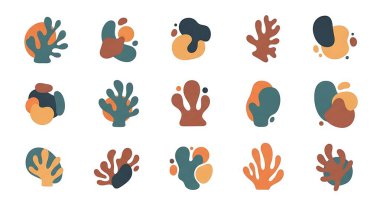 Deniz bitkileri ve deniz elementleri seti. düz dizayn. izole vektör.