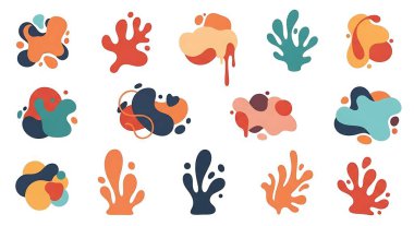 Deniz ve okyanus elementlerinin vektör kümesi. El çizimi deniz elementleri.