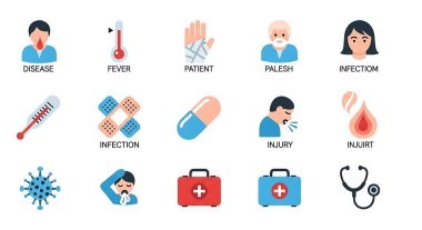 Tıbbi ve sağlık ikonu seti, düz stil